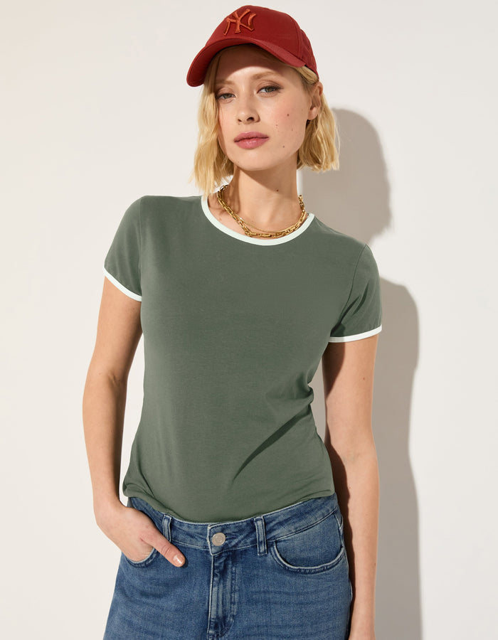 Organic Cotton Slim Tee / Khaki & Antique White