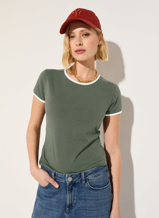 Organic Cotton Slim Tee Khaki & Antique White