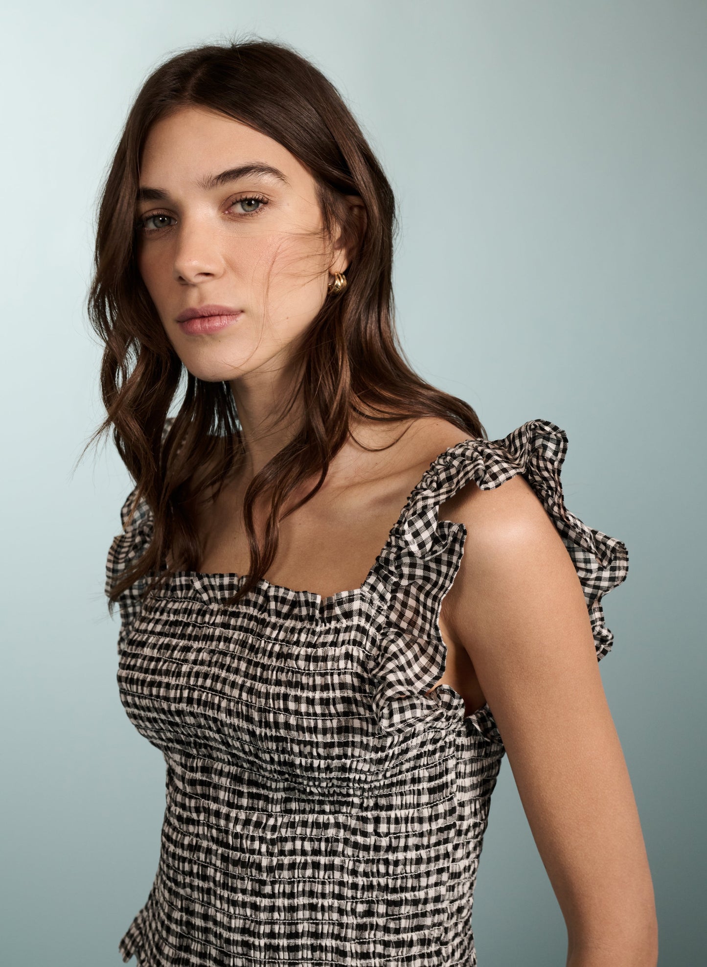 Debrah Linen Top / Black & White Gingham