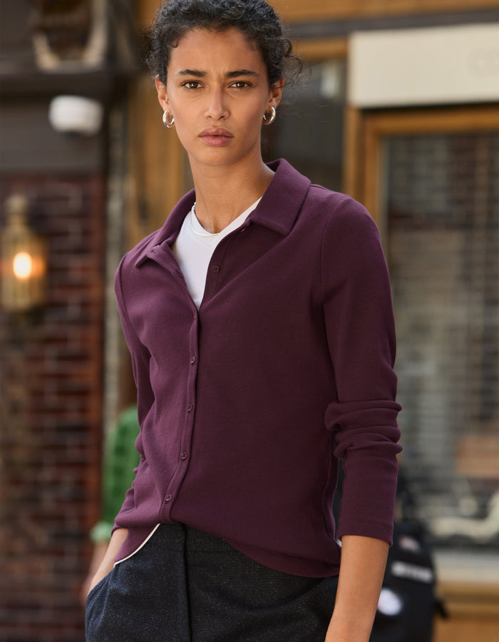 Susan Organic Cotton Button Down Top / Plum