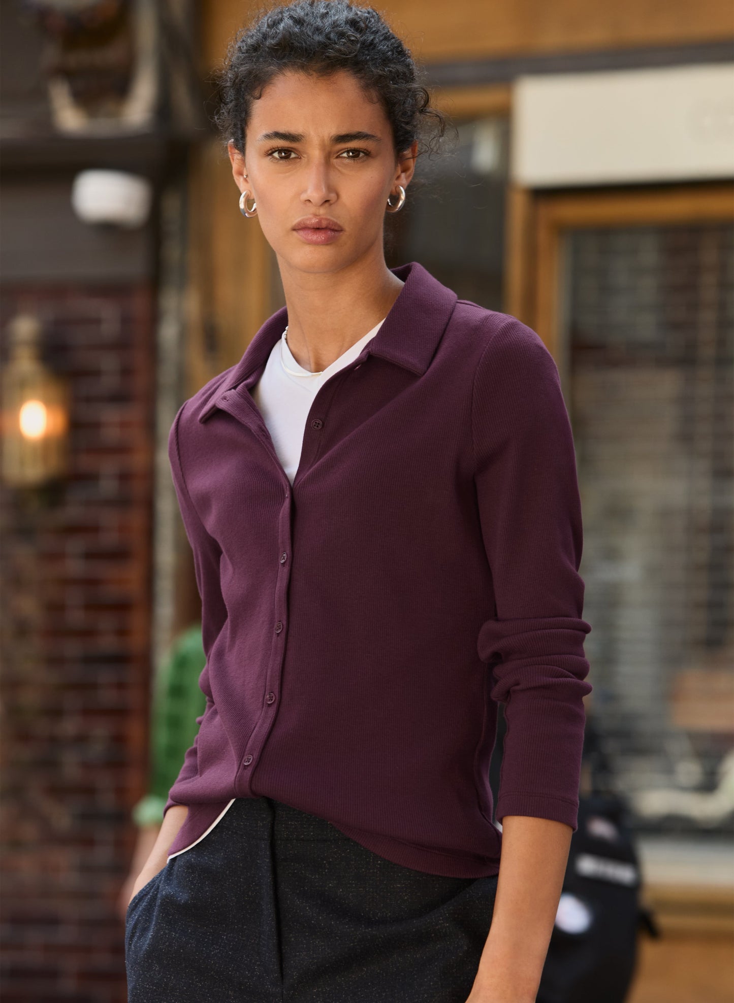 Susan Organic Cotton Button Down Top / Plum