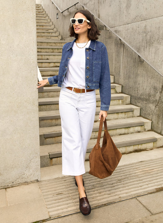 Jena Organic Cotton Stretch Wide Crop Jeans / Soft White