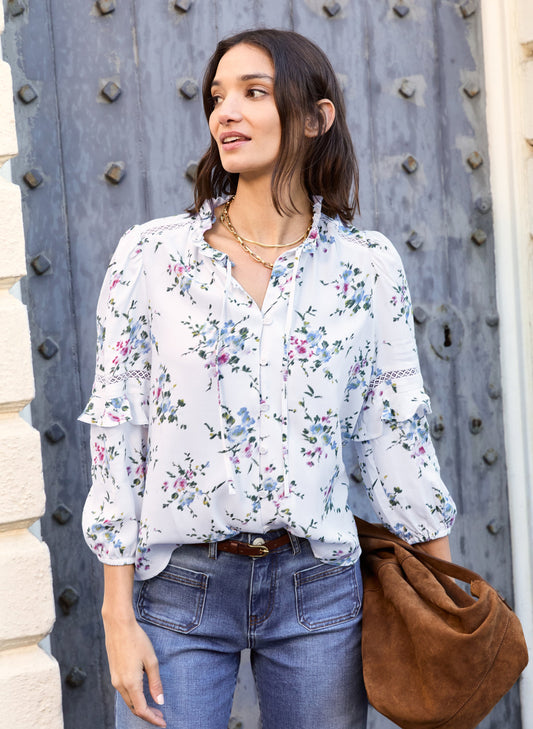 Clemenza Romantic Blouse White Bouquet