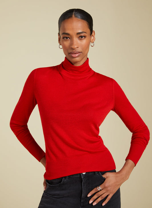 Augustina Semi Sheer Wool Blend Top Crimson Red