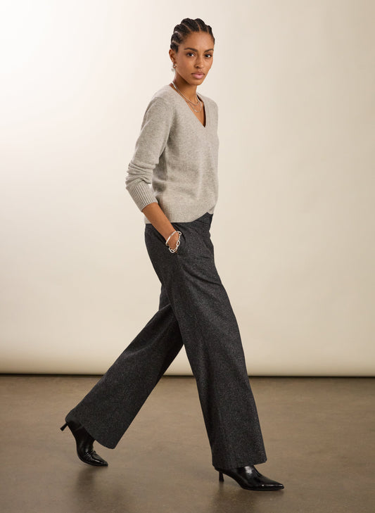Gwynnie Wool Blend Wide Leg Trousers / Grey