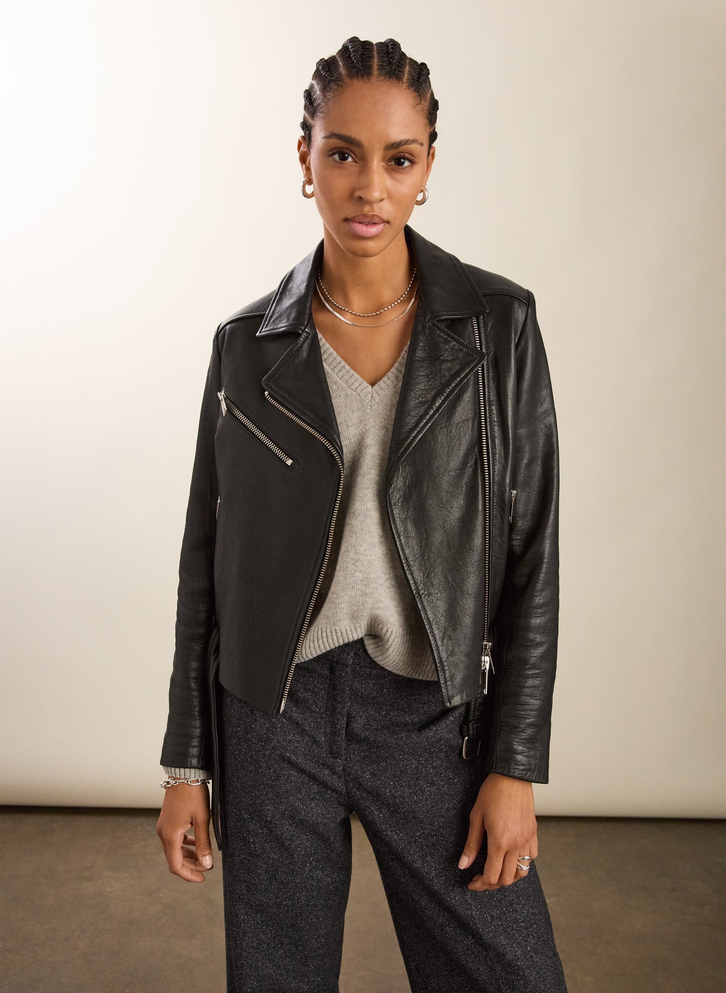 Lyle Chrome Free Leather Biker / Caviar Black