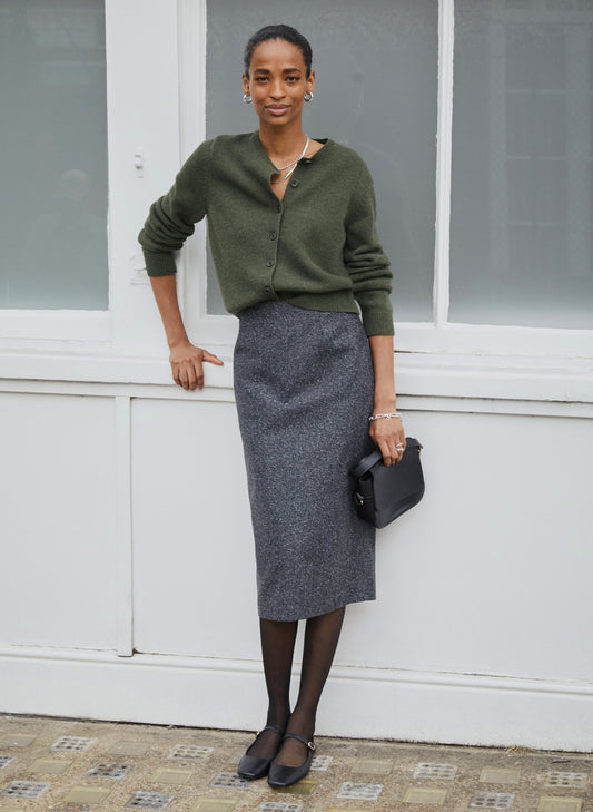 Eliza Wool Blend Tailored Pencil Skirt Grey