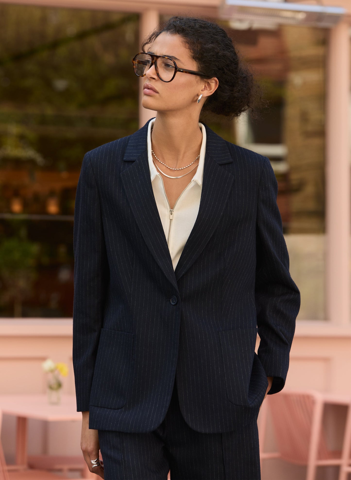 Carson Wool Blend Pinstripe Blazer / Navy Pinstripe