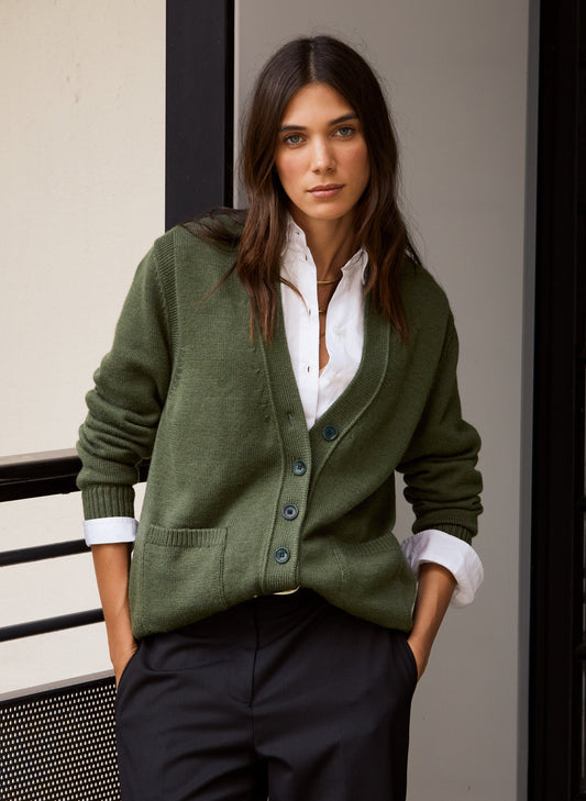 Dora Nativa™ Regenerative Merino Cardigan Dark Olive