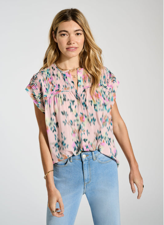 Gia Blouse Pink Floral Blur