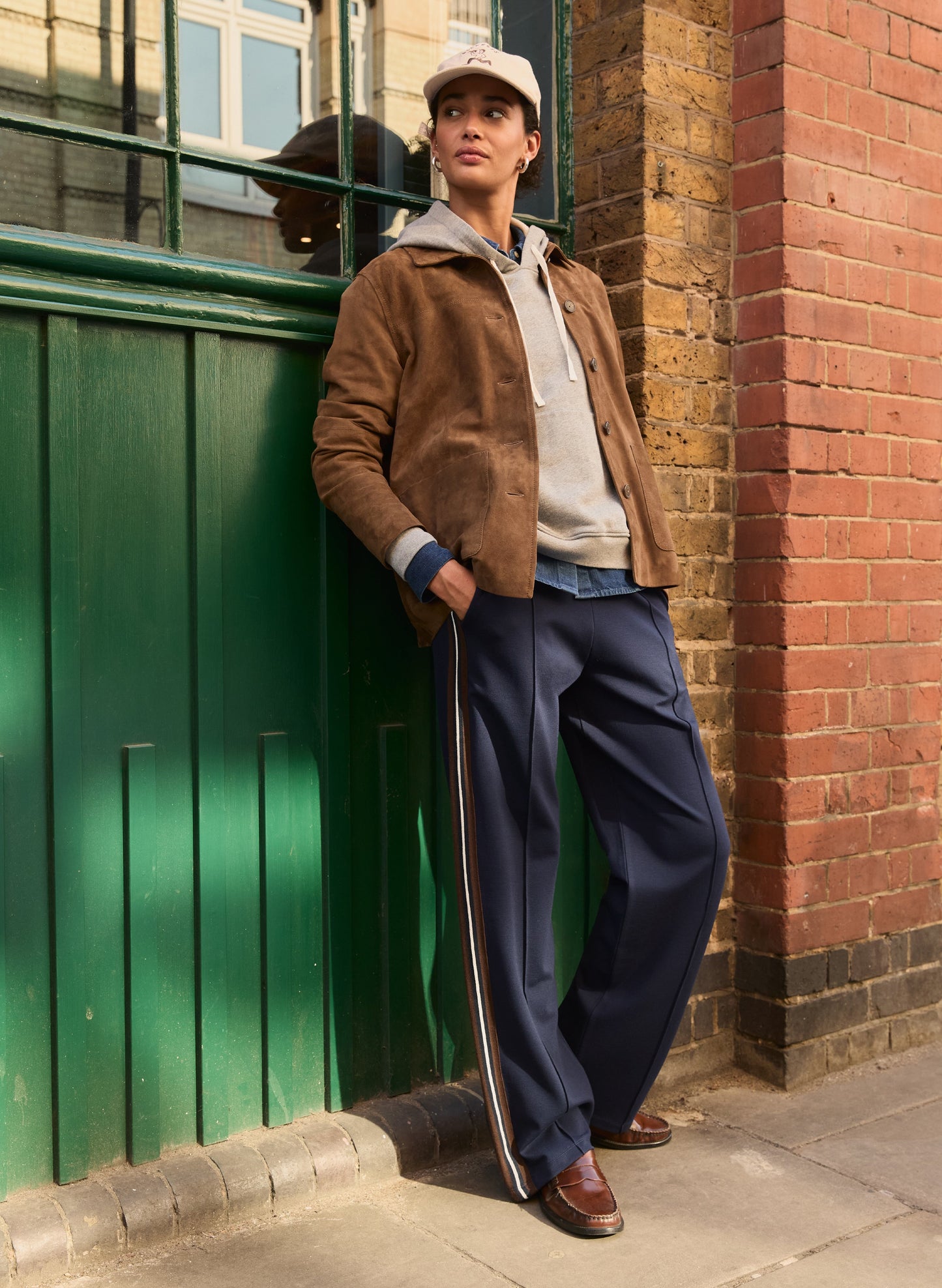 Marjorie Side Stripe Ponte Trousers / Classic Navy & Dark Chocolate