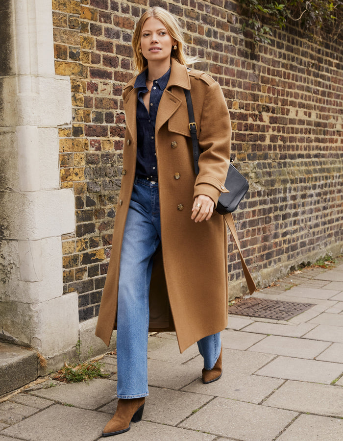 Ingrid Belted Wool Trench Coat / Taupe