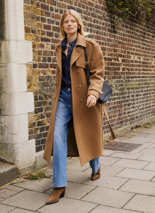 Ingrid Belted Wool Trench Coat Taupe
