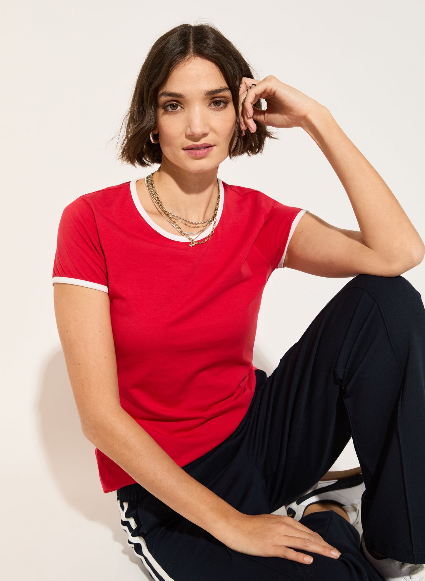 Organic Cotton Slim Tee / Crimson & White