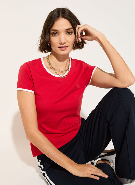 Organic Cotton Slim Tee / Crimson & White