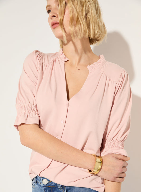 Noa Short Sleeve Blouse / Powder Pink