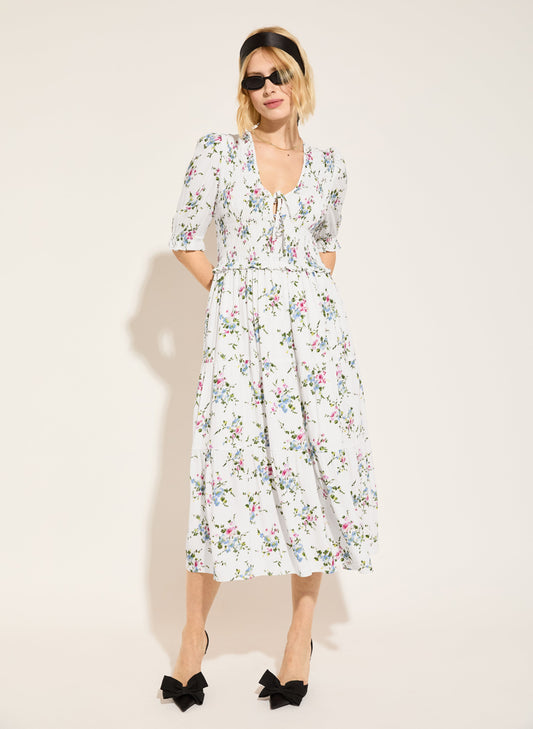 Melania Smock Midi Dress White Bouquet