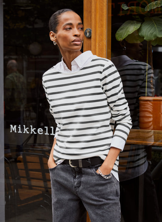 Ashley Organic Cotton Top / Soft White & Grey Stripe