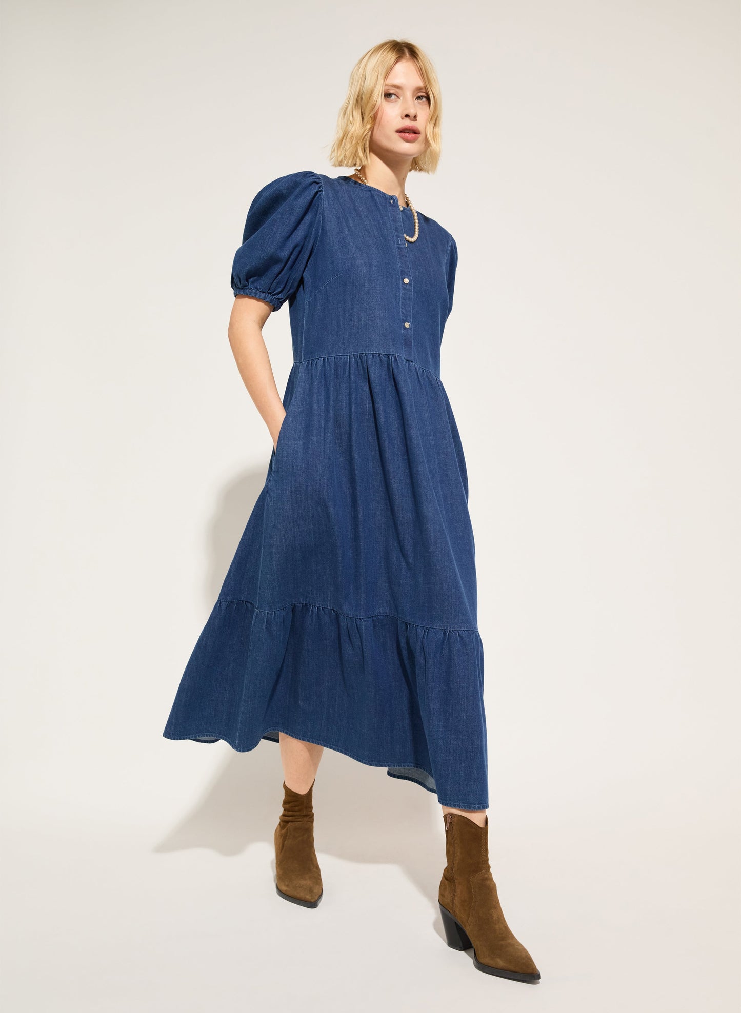 Clementina Denim Midi Dress Mid Indigo