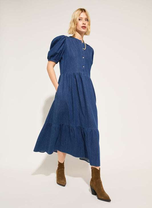 Clementina Denim Midi Dress Mid Indigo