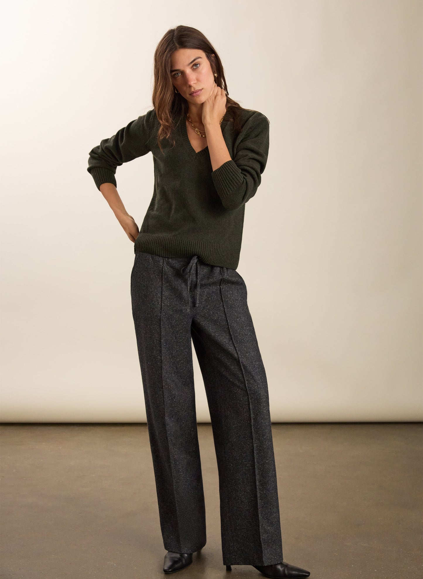 Petite Fera Wool Blend Wide Leg Trousers / Grey