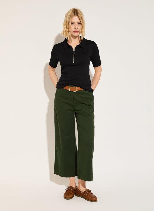 Brielle Organic Cotton Wide Leg Trousers Deep Khaki