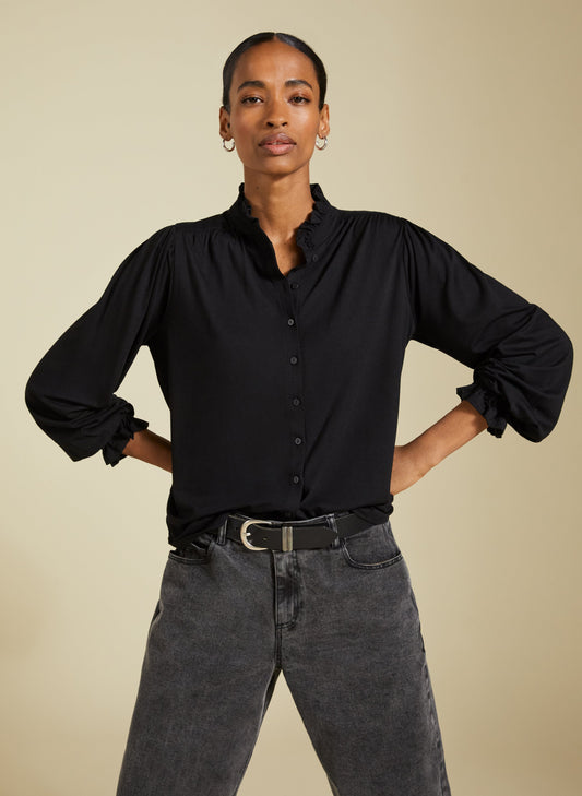 Sima Frill Detail Blouse / Caviar Black
