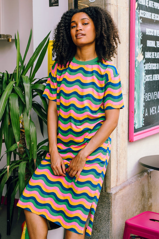 Stephanie Midi T-Shirt Dress - Multi, Rainbow Waves