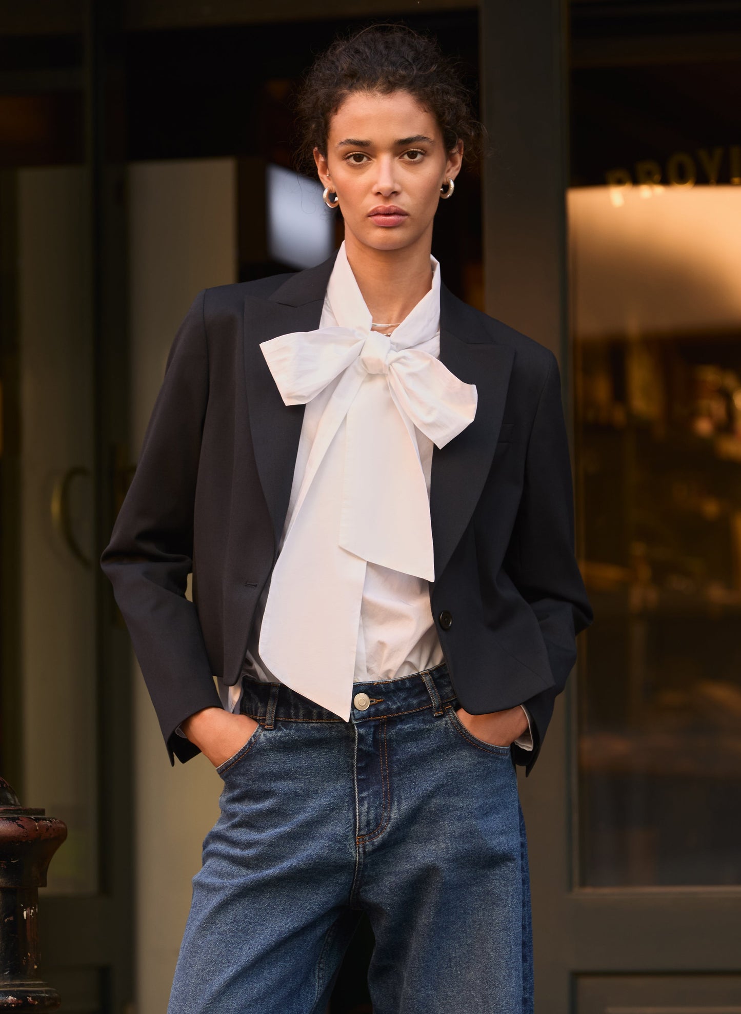 Araya Organic Cotton Bow Neck Blouse / Pure White