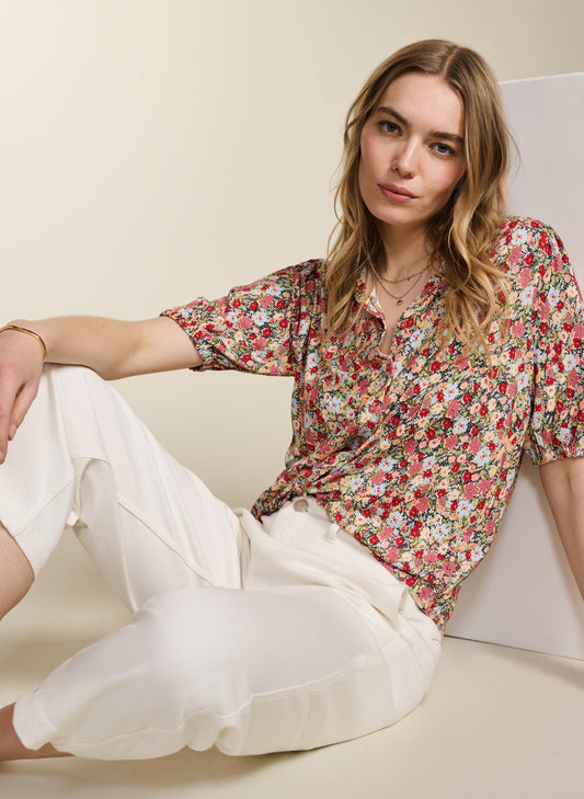Faye Short Sleeved Blouse Pink Wildflower Print