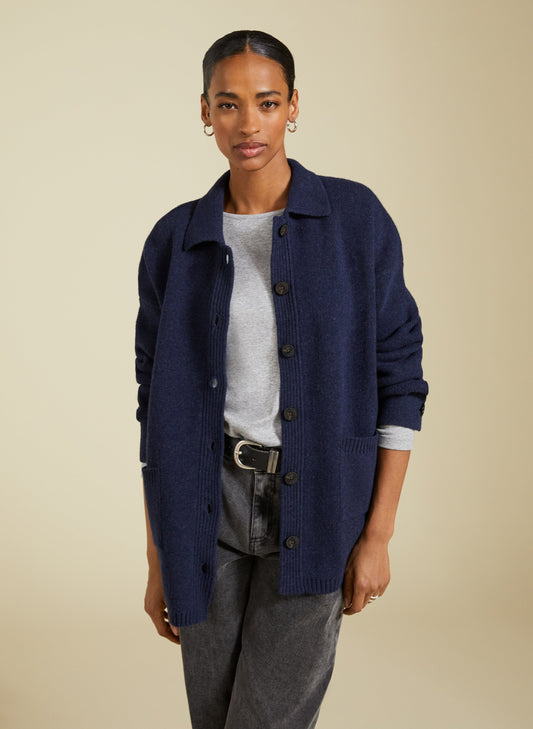 Bay Wool Blend Knitted Jacket Deep Indigo