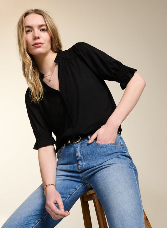 Noa Short Sleeve Blouse / Caviar Black