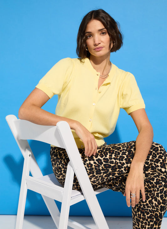 Sasha Organic Cotton Short Sleeve Cardigan Butter Yellow