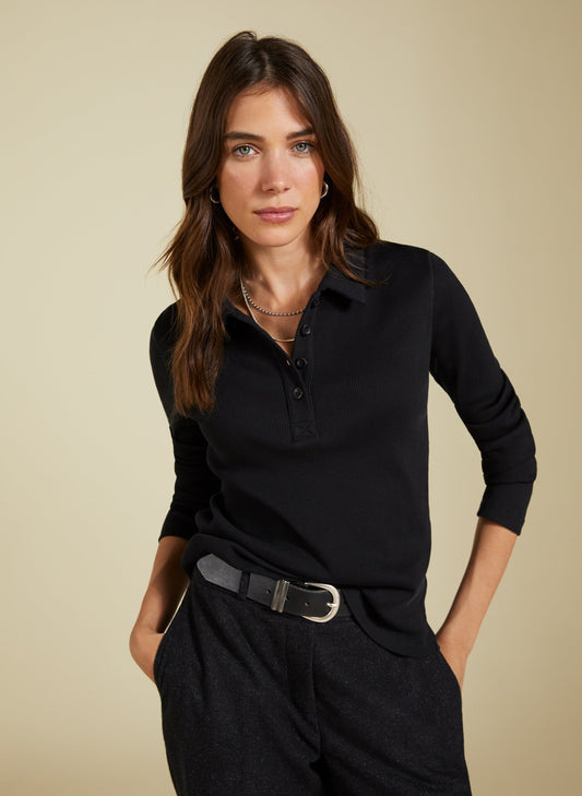 Luanne Organic Cotton Collar Top / Caviar Black