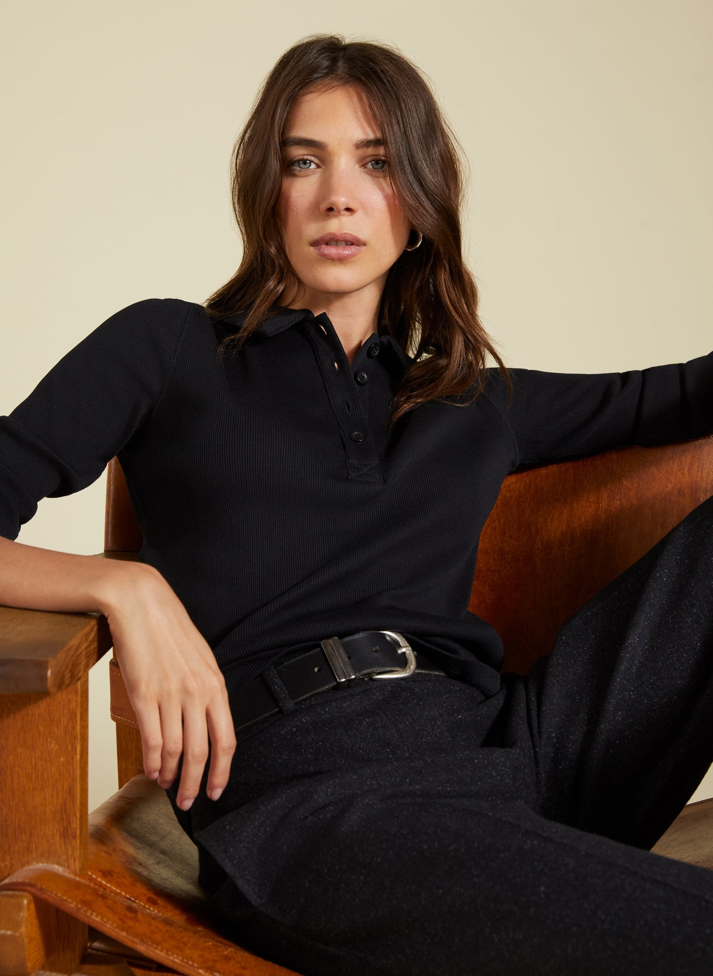 Luanne Organic Cotton Collar Top Caviar Black