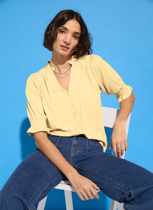 Noa Short Sleeve Blouse Butter Yellow