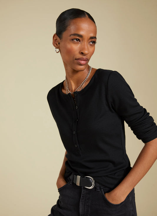 Chessie Luxe Henley Top Caviar Black