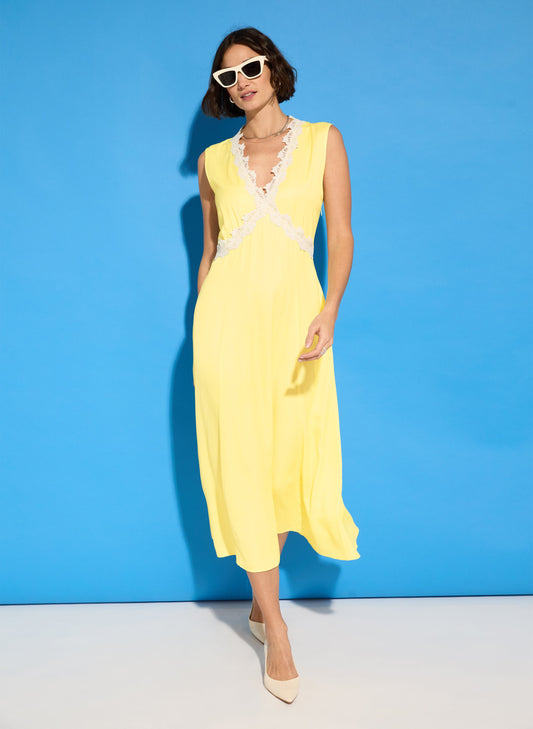 Marcella Satin Midi Dress Butter Yellow