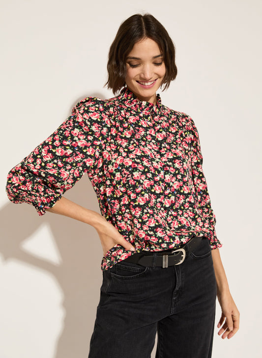 Melie Printed Blouse Black Rose Floral