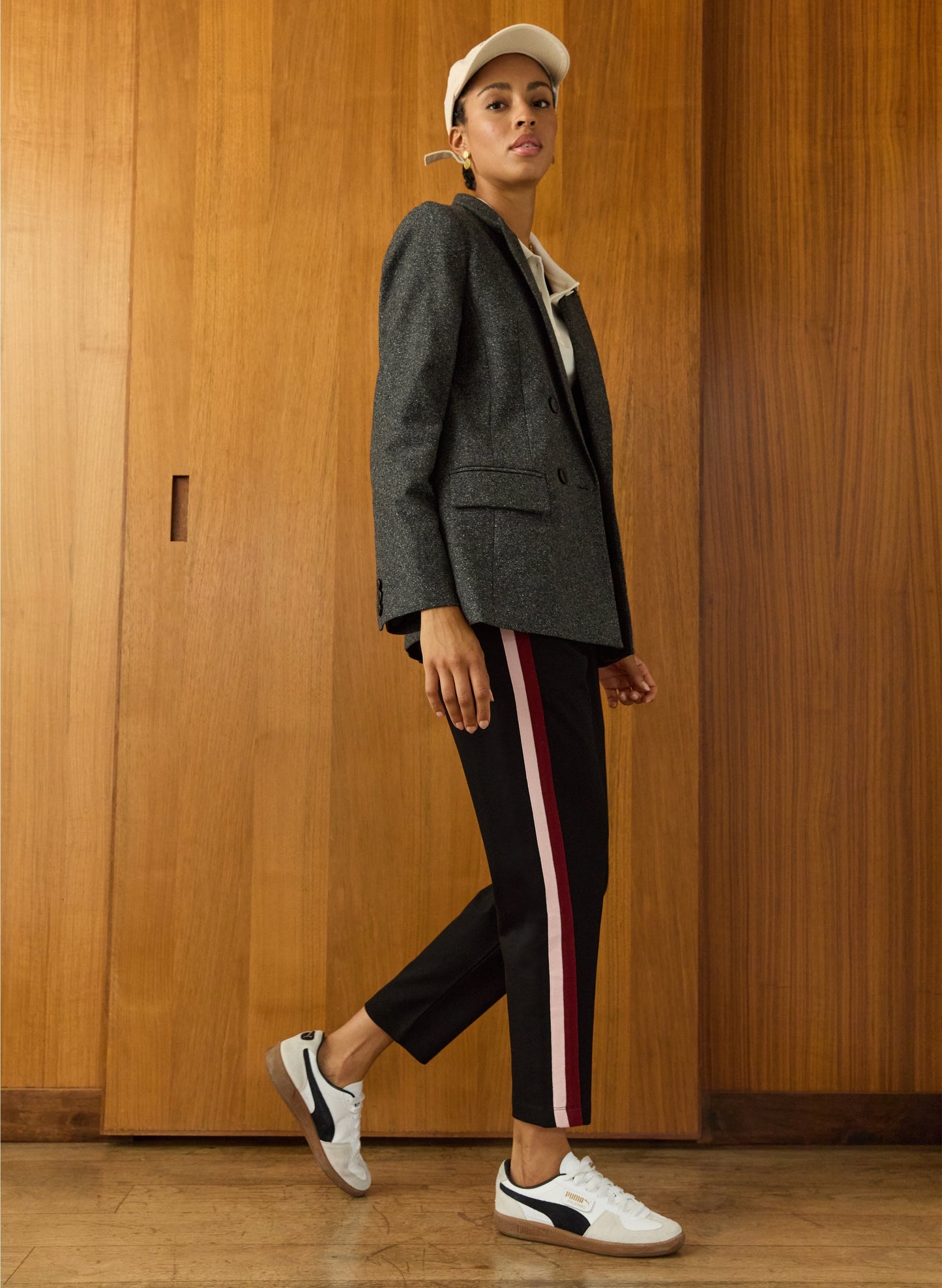Jay Side Stripe Tapered Trousers / Caviar Black, Burgundy & Pink