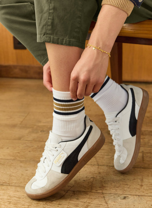 Brennan Organic Cotton Socks - White, Taupe & Navy / One Size