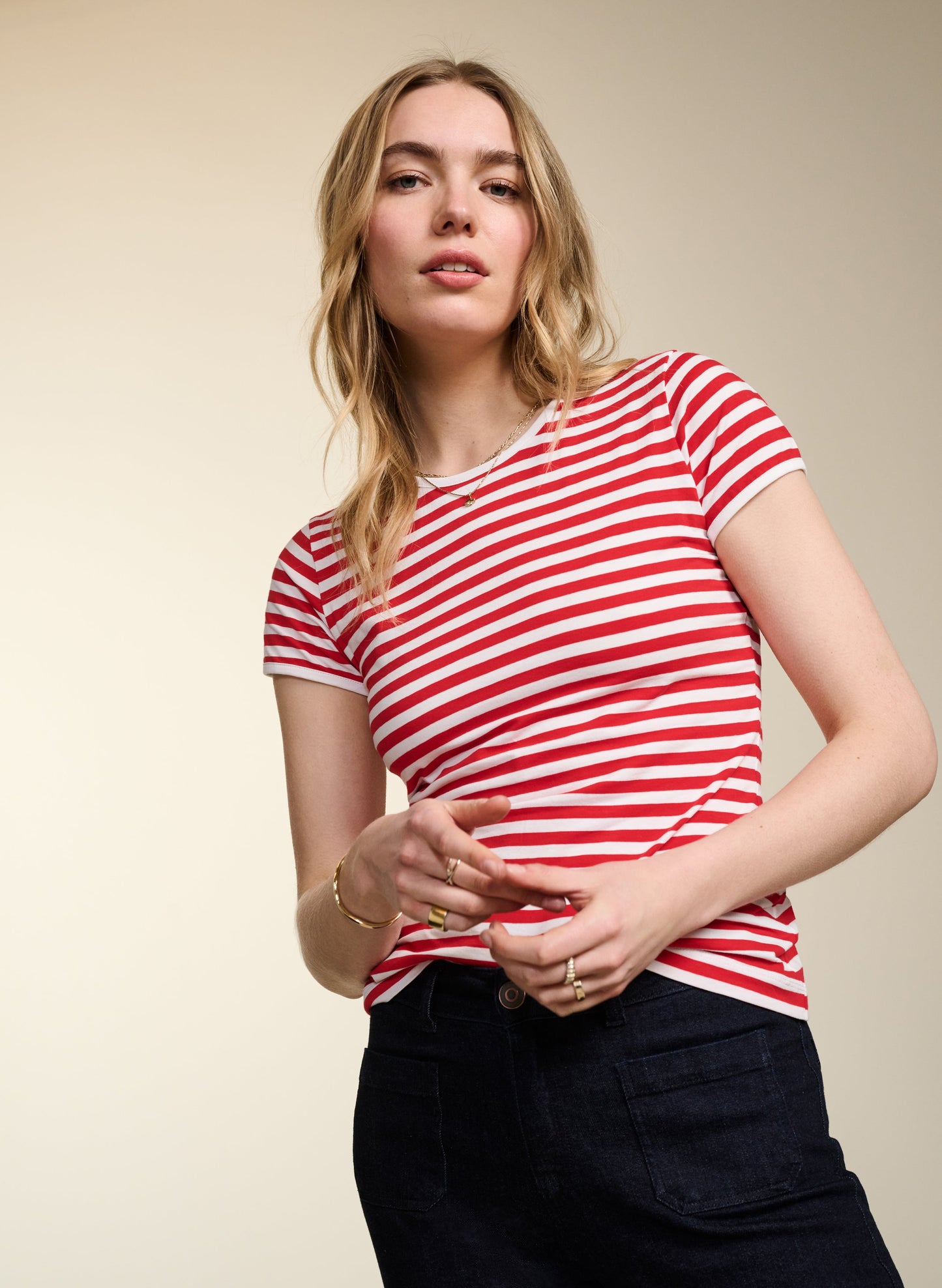 Baukjen Essentials Organic Cotton Slim Tee / Crimson & Pure White