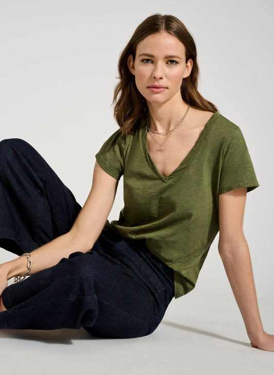 Baukjen Essentials Organic Cotton V-Neck Tee Light Khaki