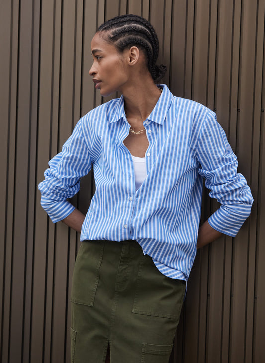 Rishma Organic Cotton Shirt / Blue and Soft White