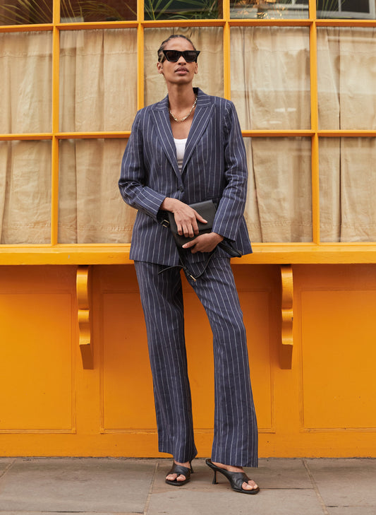 Vivienne Linen Trousers Indigo & White Stripe