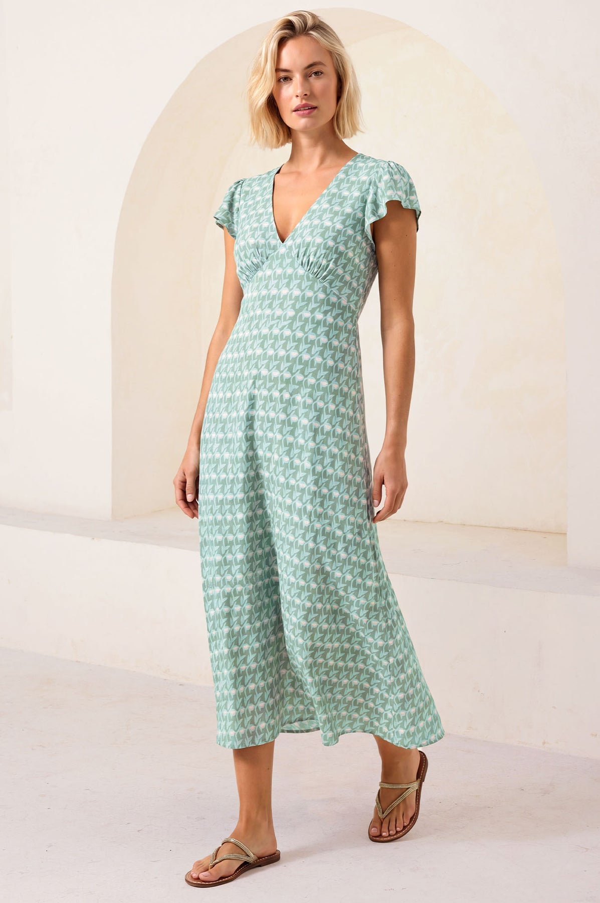 Sophie Viscose Dress - Sage/White