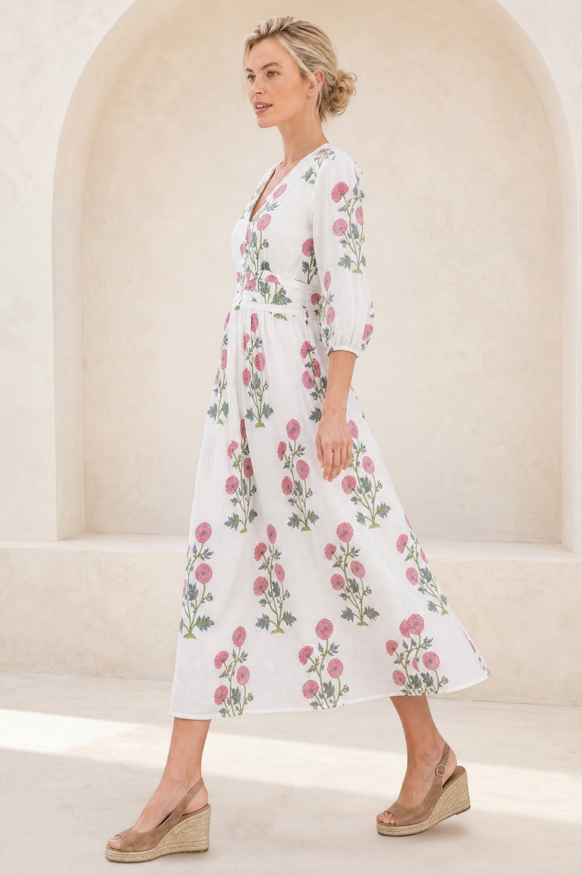 Jyoti Organic Cotton Dress - White/Pink/Green