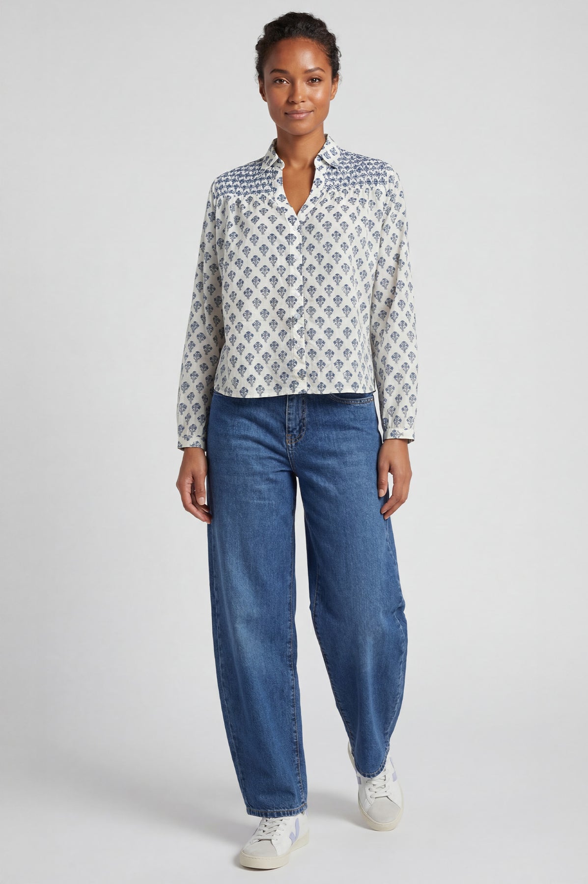 Livi Organic Cotton Blouse - Cream/Blue