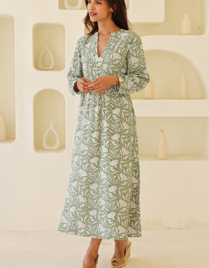 Mara Rayon Dress - Sage/White