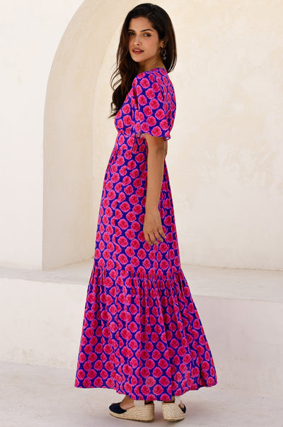 Sylvie EcoVero Dress - Blue/Pink